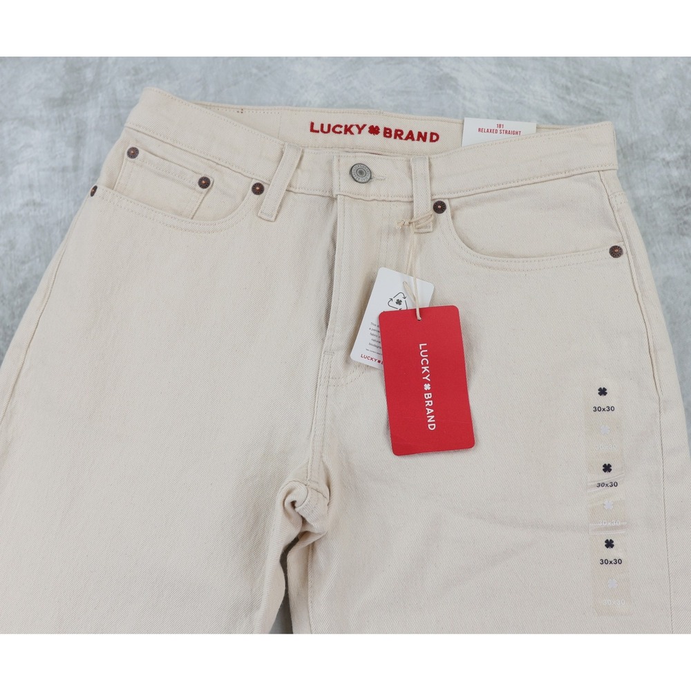Lucky Brand 181 Relaxed Straight Jeans Mens 30x30 Cream Off White Ecru Denim NWT